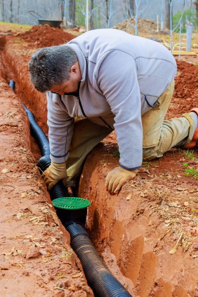 Storm drainage drain pipe installing into trench drain with for draining a rainwater